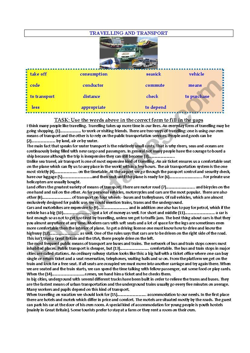 Travelling and Transport (Topic Elaboration for Pre/Intermediate Students)
