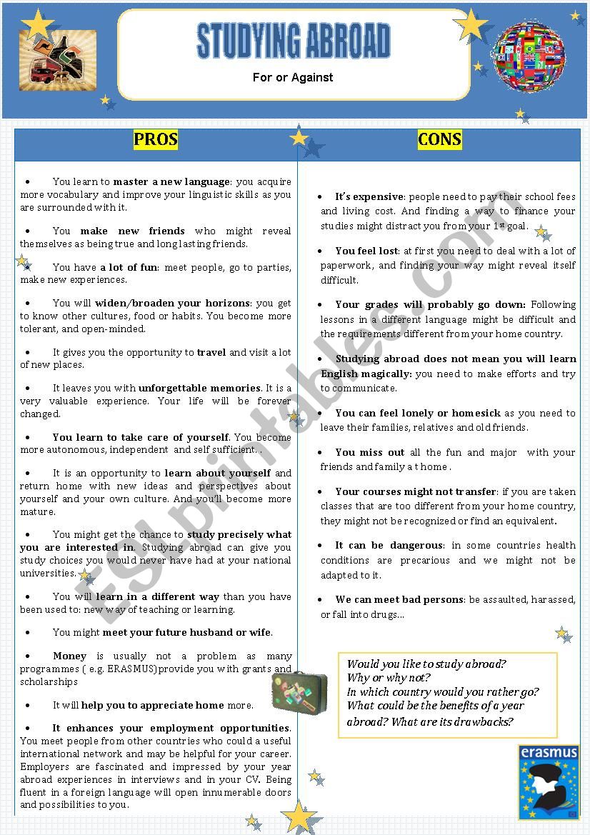 Studying abroad worksheet
