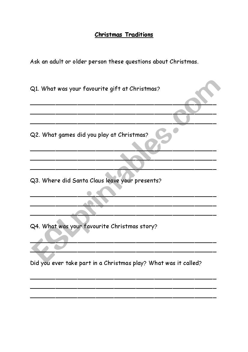 Christmas Traditions worksheet