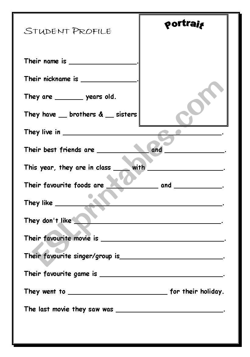 Student Profile worksheet