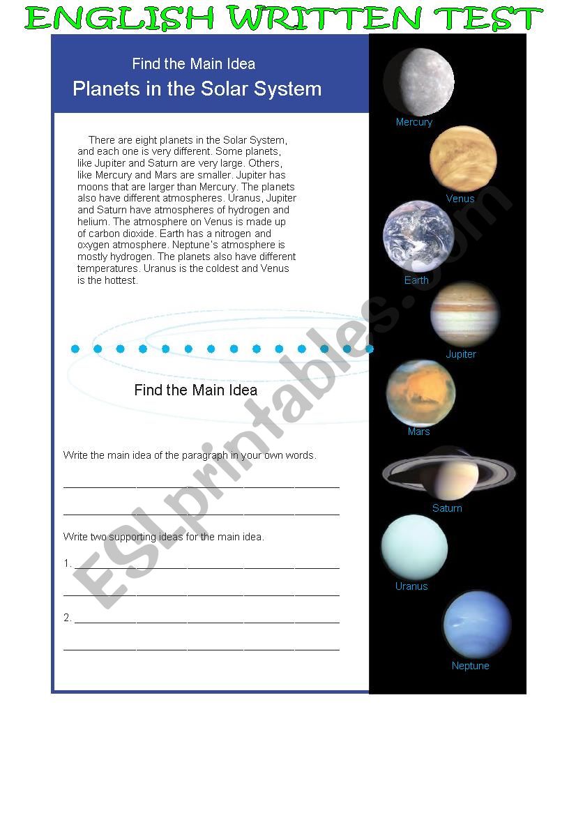English test worksheet