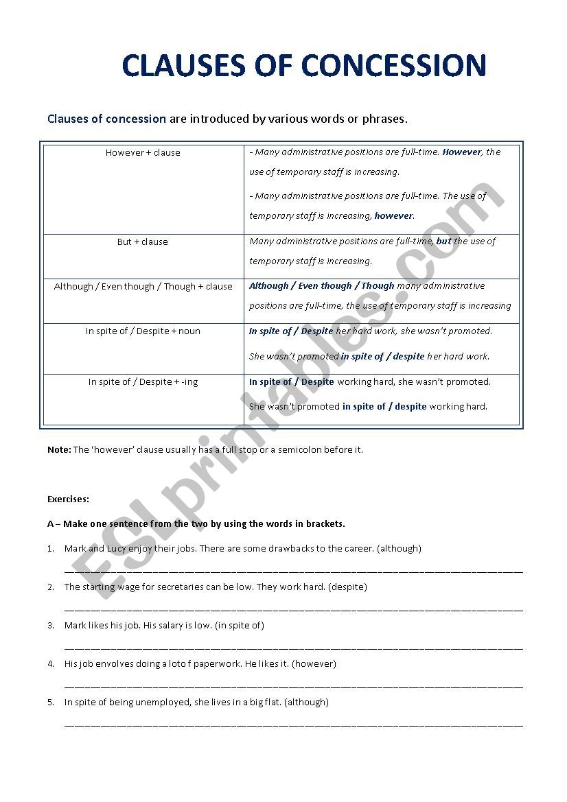 Concession Clauses worksheet