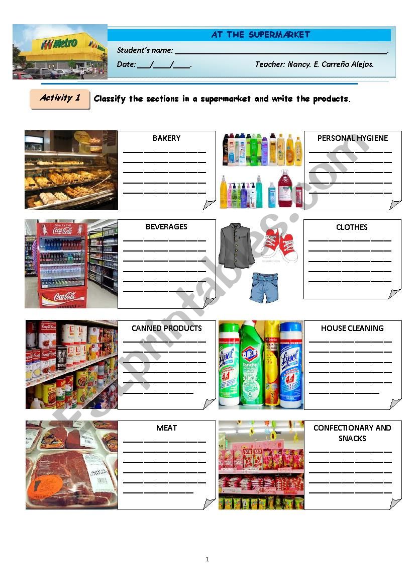 AT THE SUPEMARKET worksheet