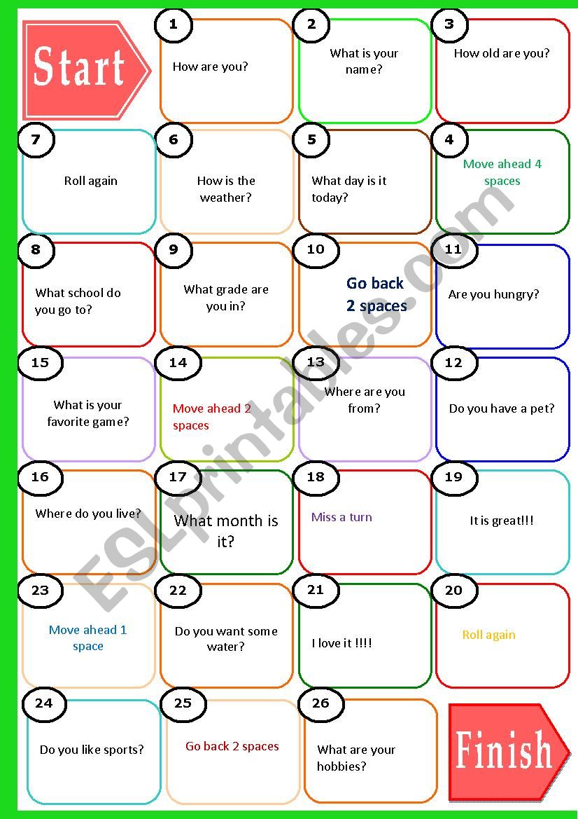 English functions board game worksheet