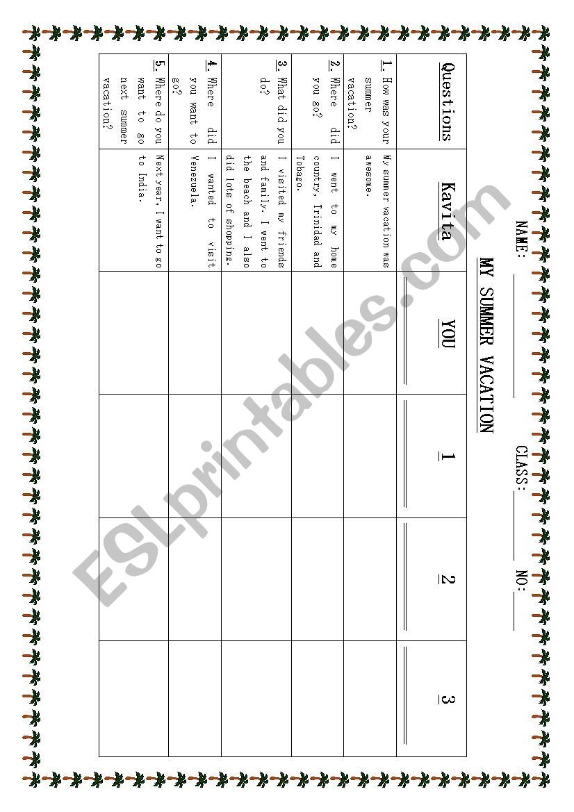 Summer Vacation worksheet