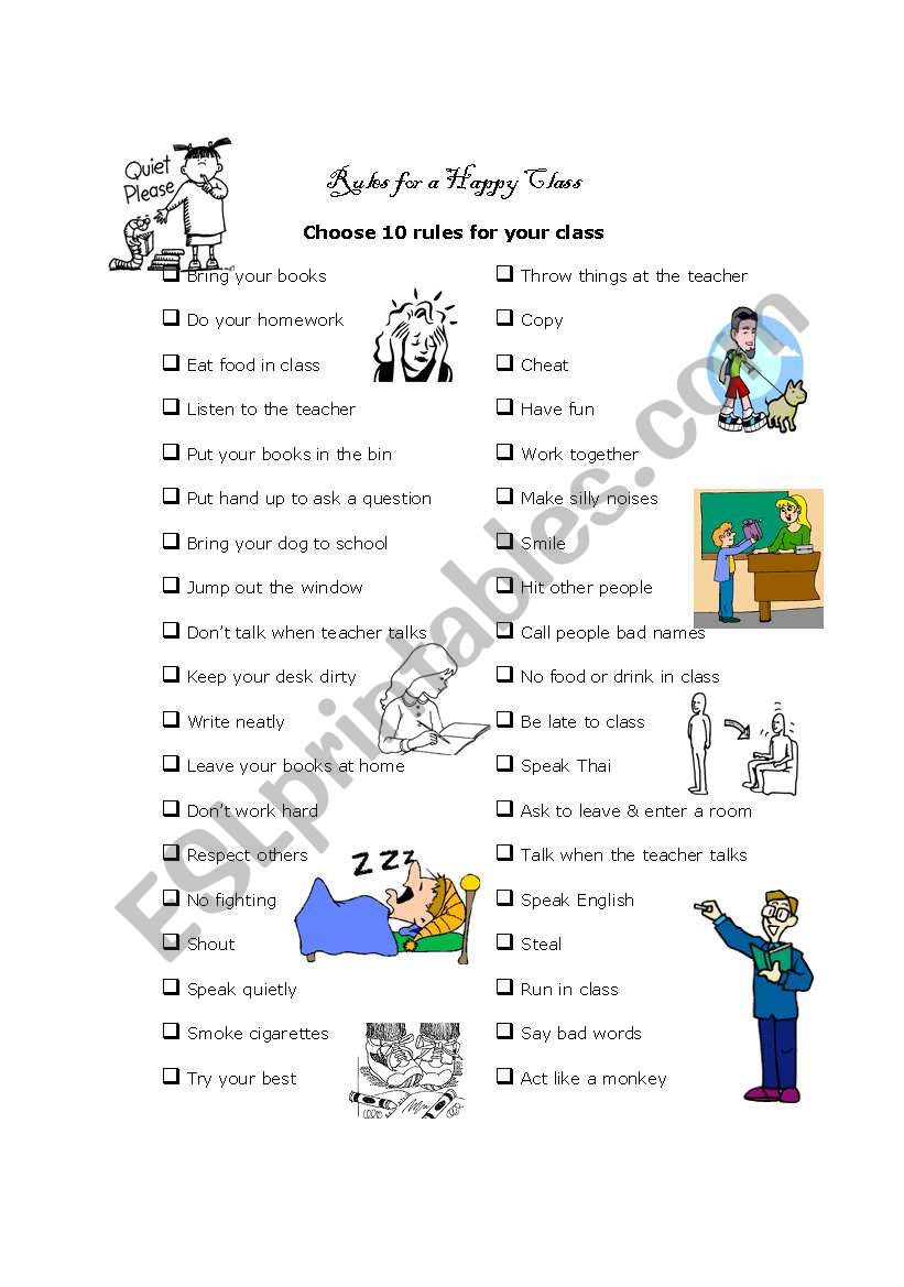 Class Rules worksheet