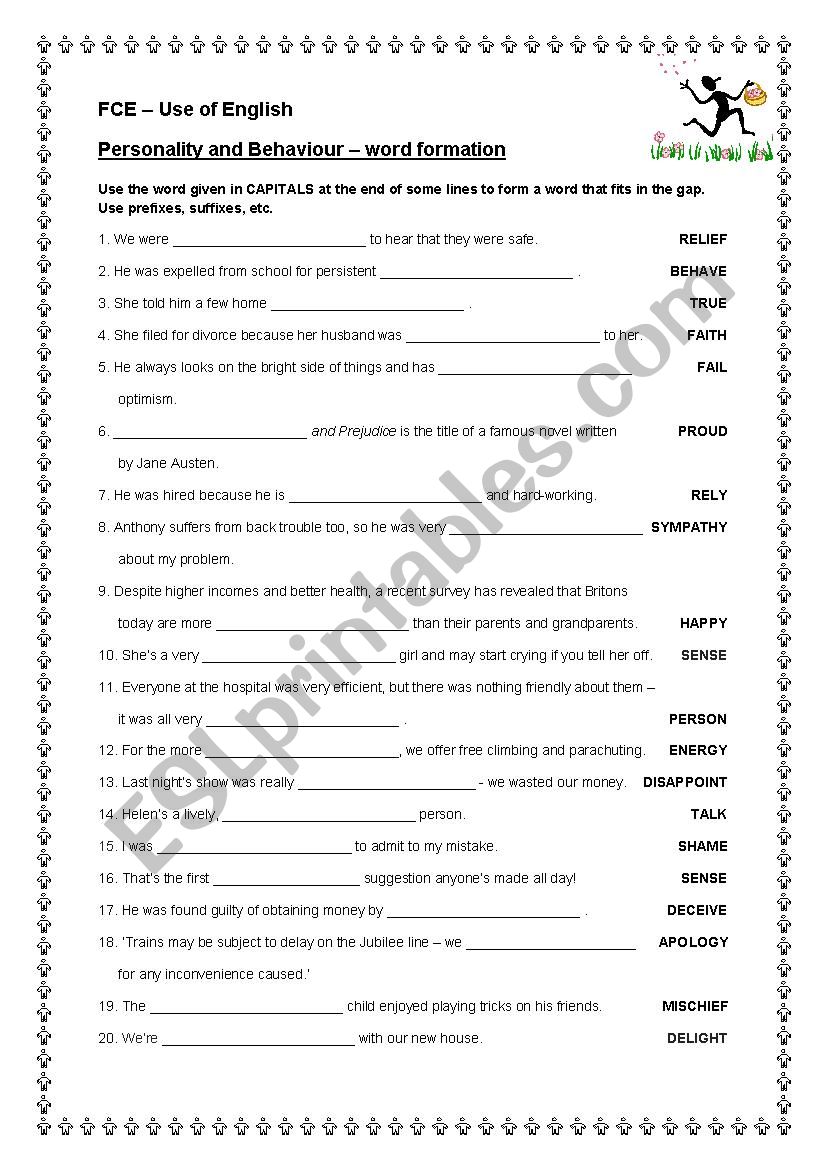 FCE-Personality and Behaviour-word formation (level B2)