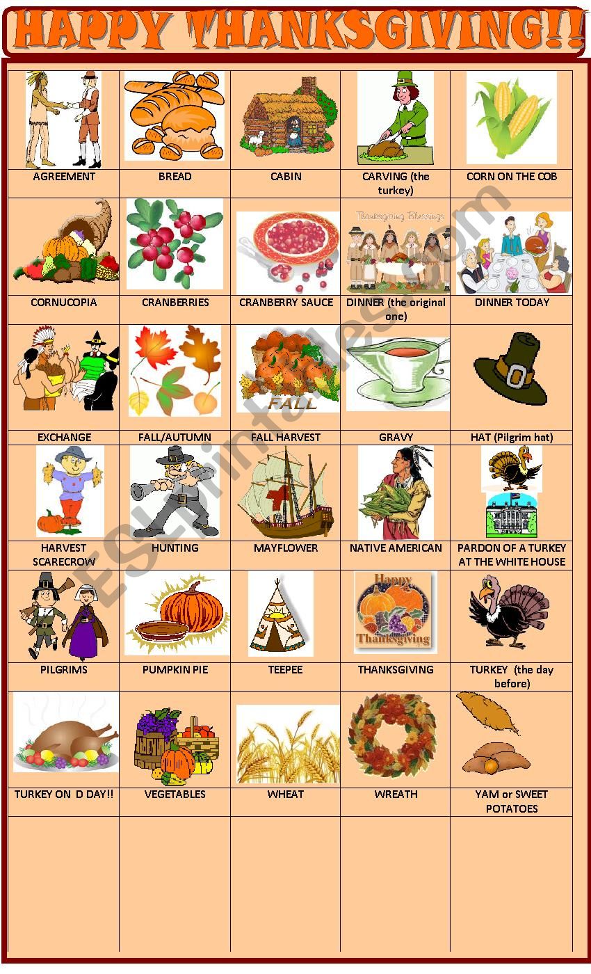 Thanksgiving : pictionary worksheet