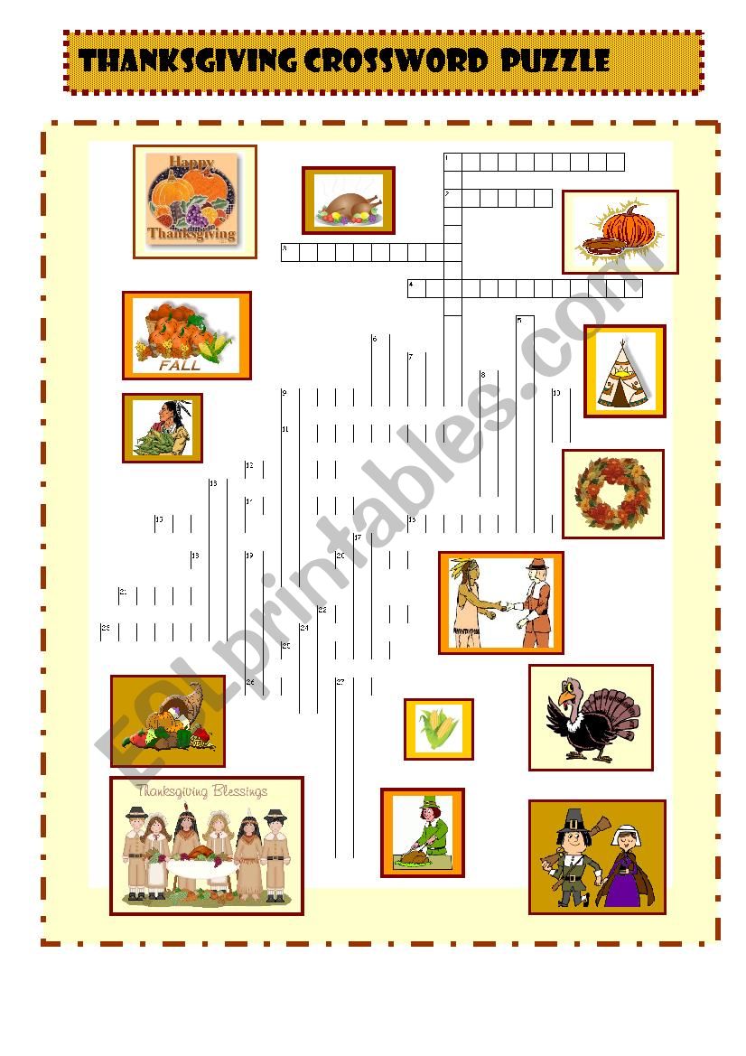 Thanksgiving:  crosswords worksheet