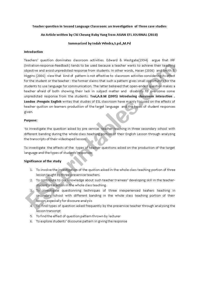 A SUMMARY OF AN ARTICLE  worksheet