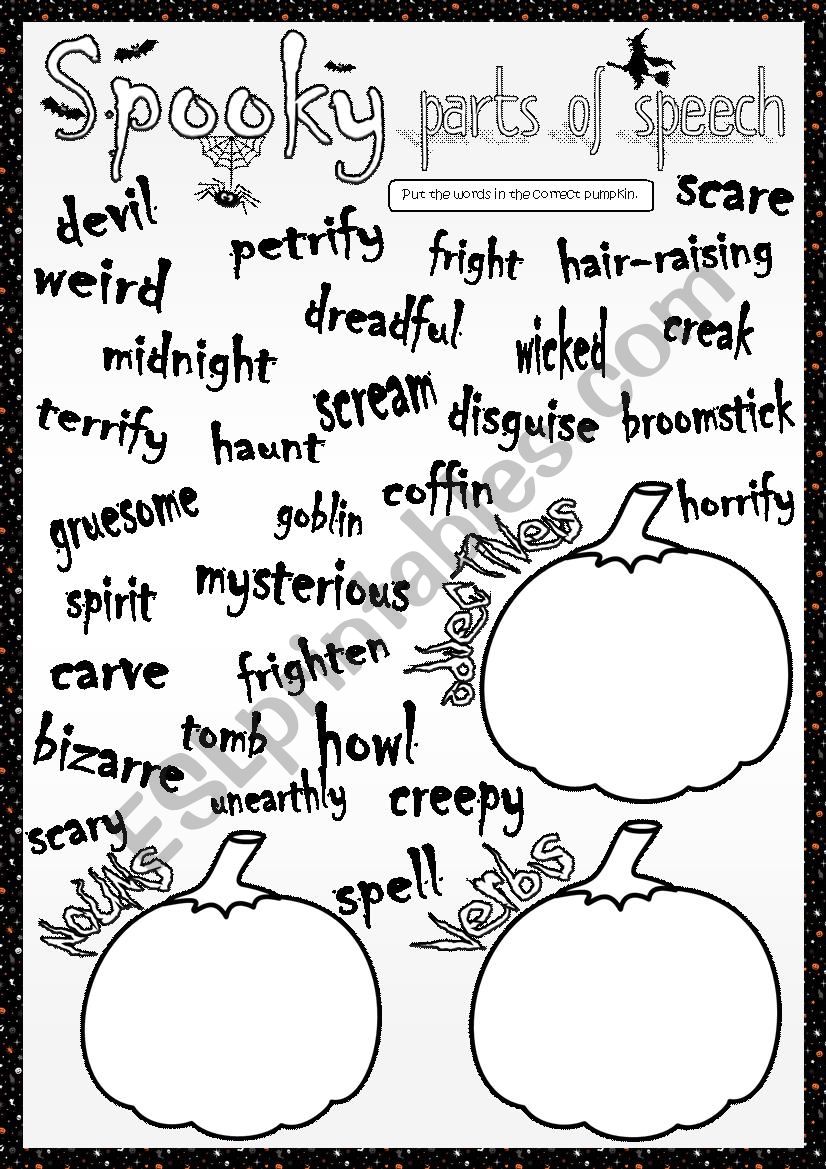 Spooky parts of speech worksheet