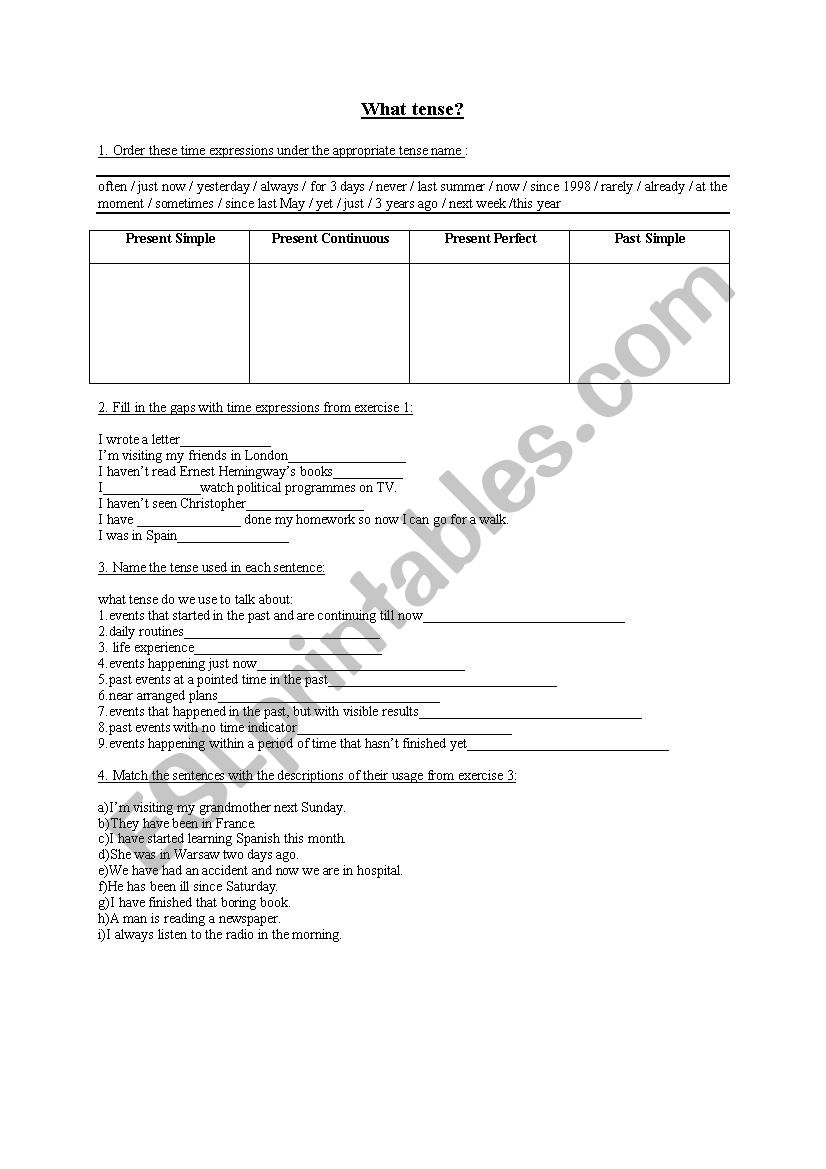 tenses worksheet