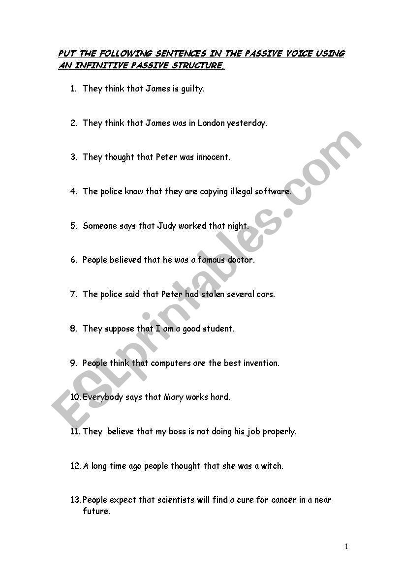 IMPERSONAL PASSIVE worksheet