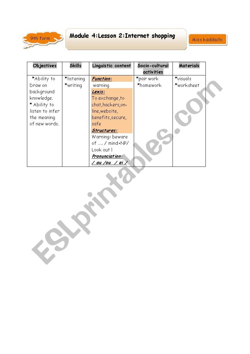 internet shopping worksheet