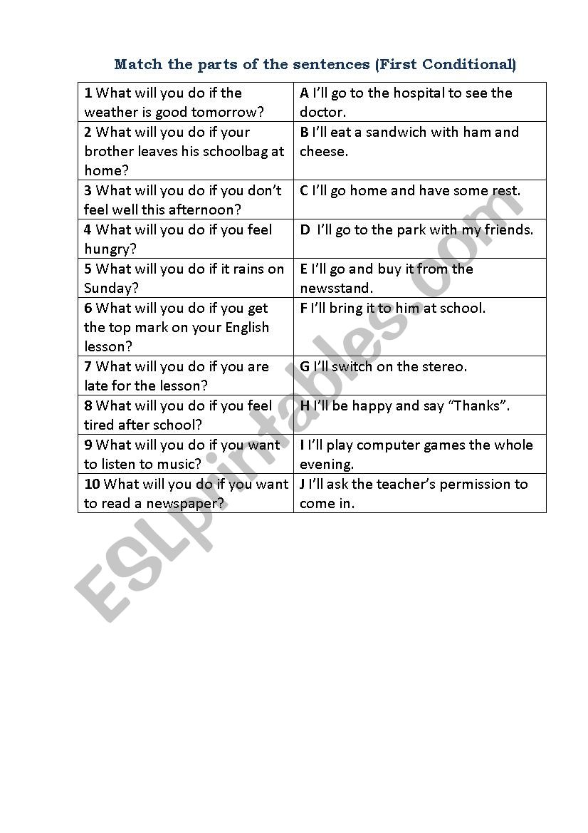 First Conditional - Match the parts