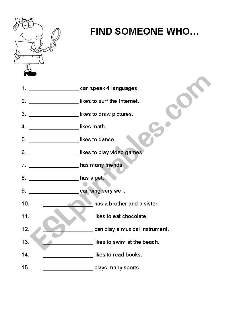 Find Someone Who Elementary worksheet