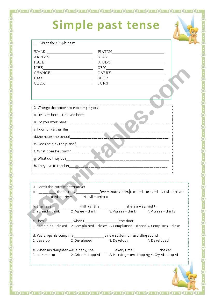 Simple past tense worksheet