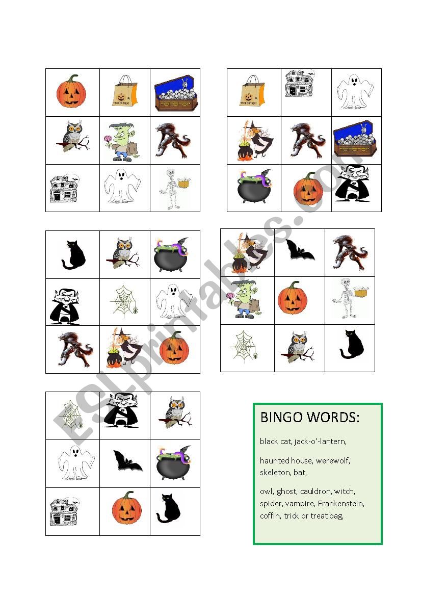 Halloween BINGO CARDS worksheet