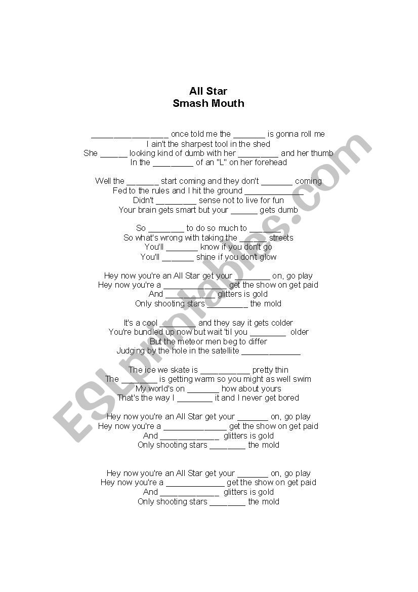 All Star Song worksheet