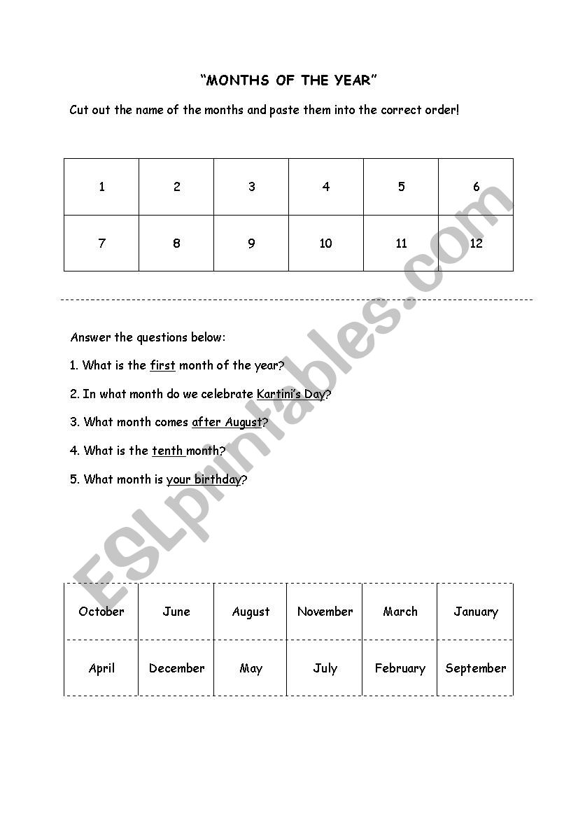 Months of the year worksheet