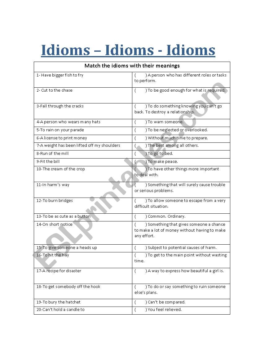 Idioms worksheet