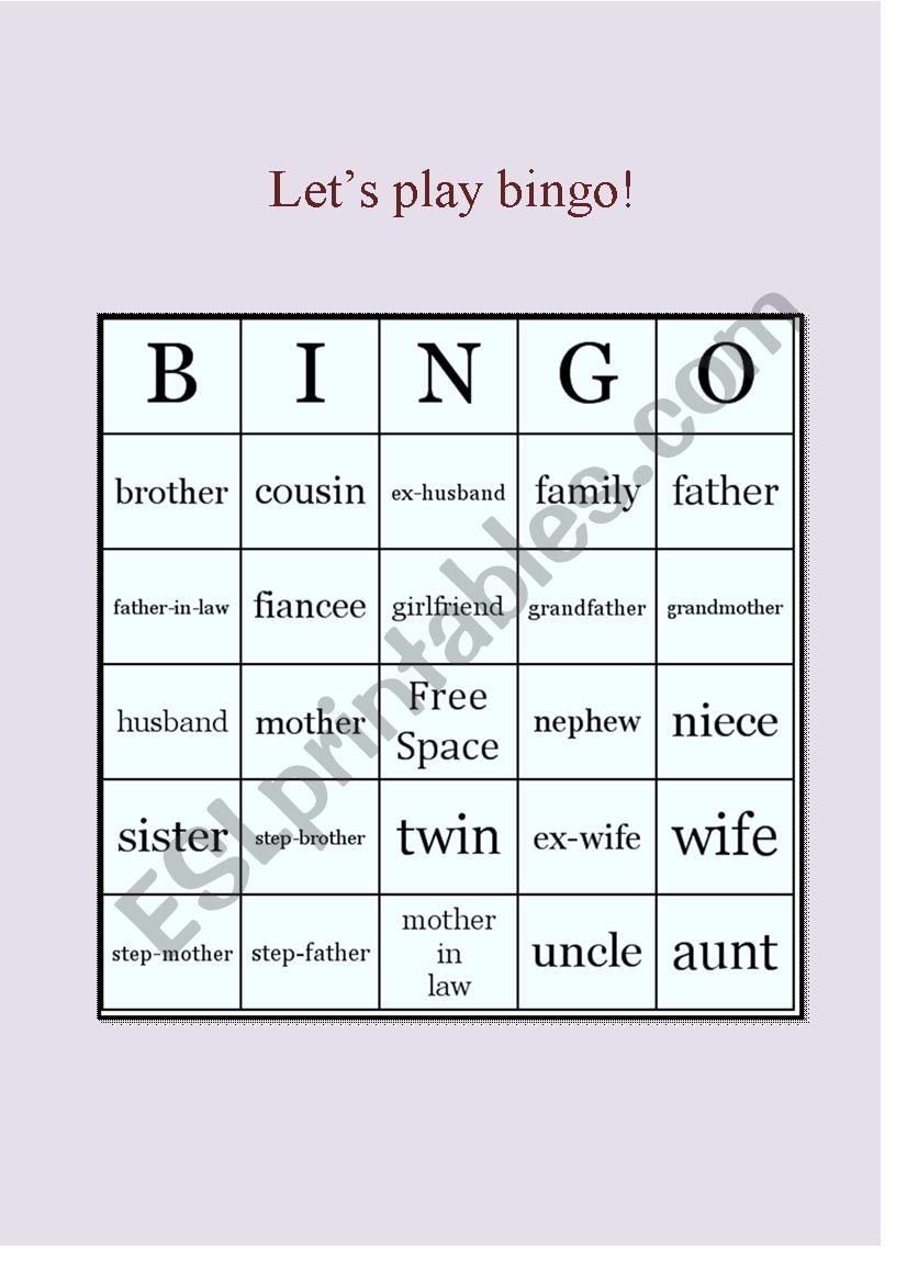 Family Members bingo worksheet