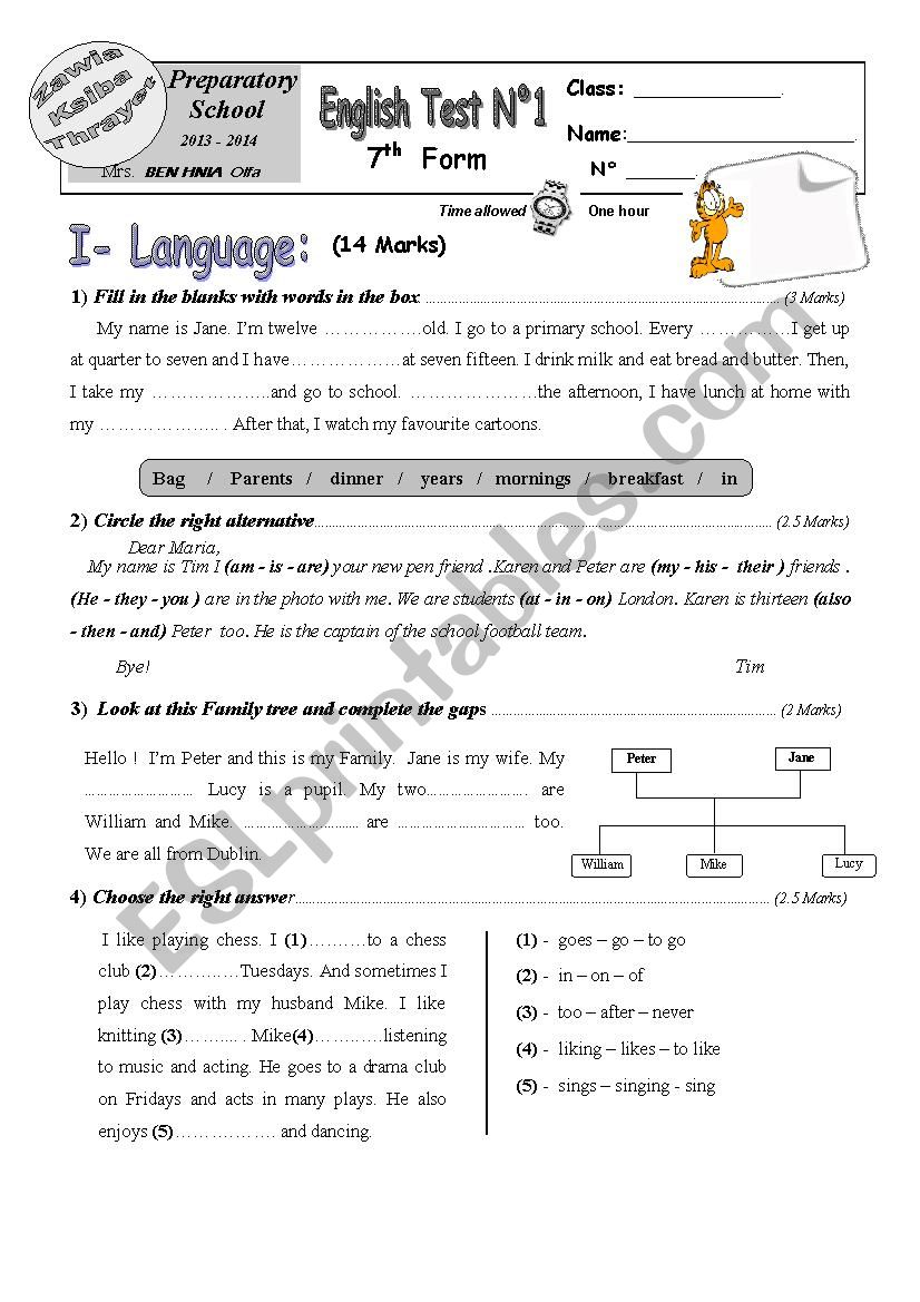 mid term test N 1  worksheet