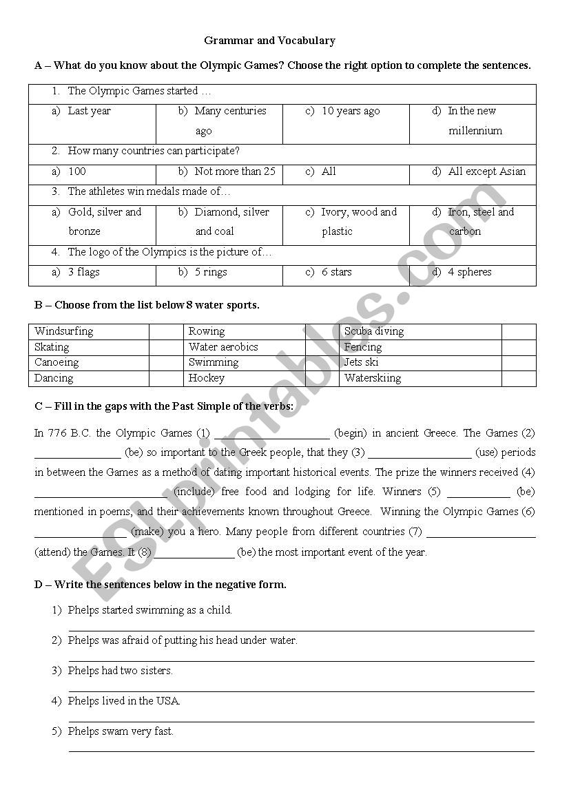 Grammar and vocabulary worksheet