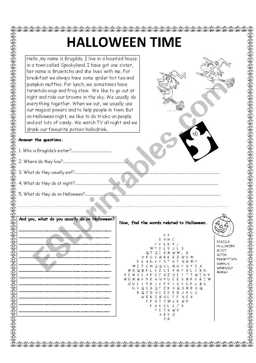 Halloween time worksheet