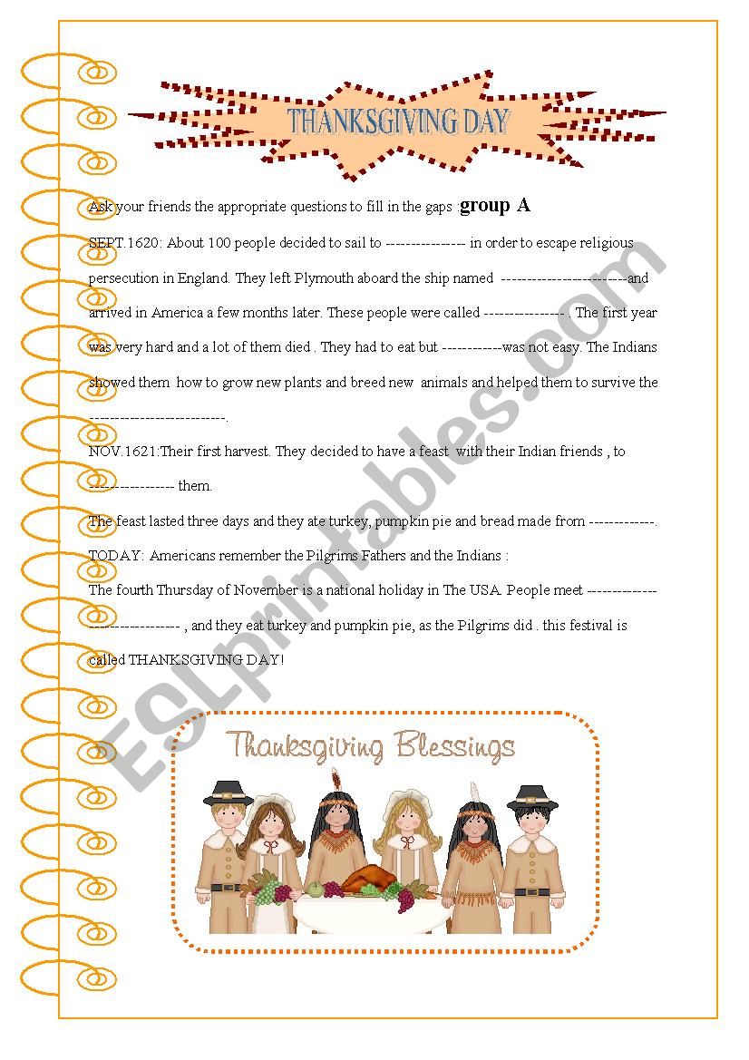 Thanksgiving : pair work activity