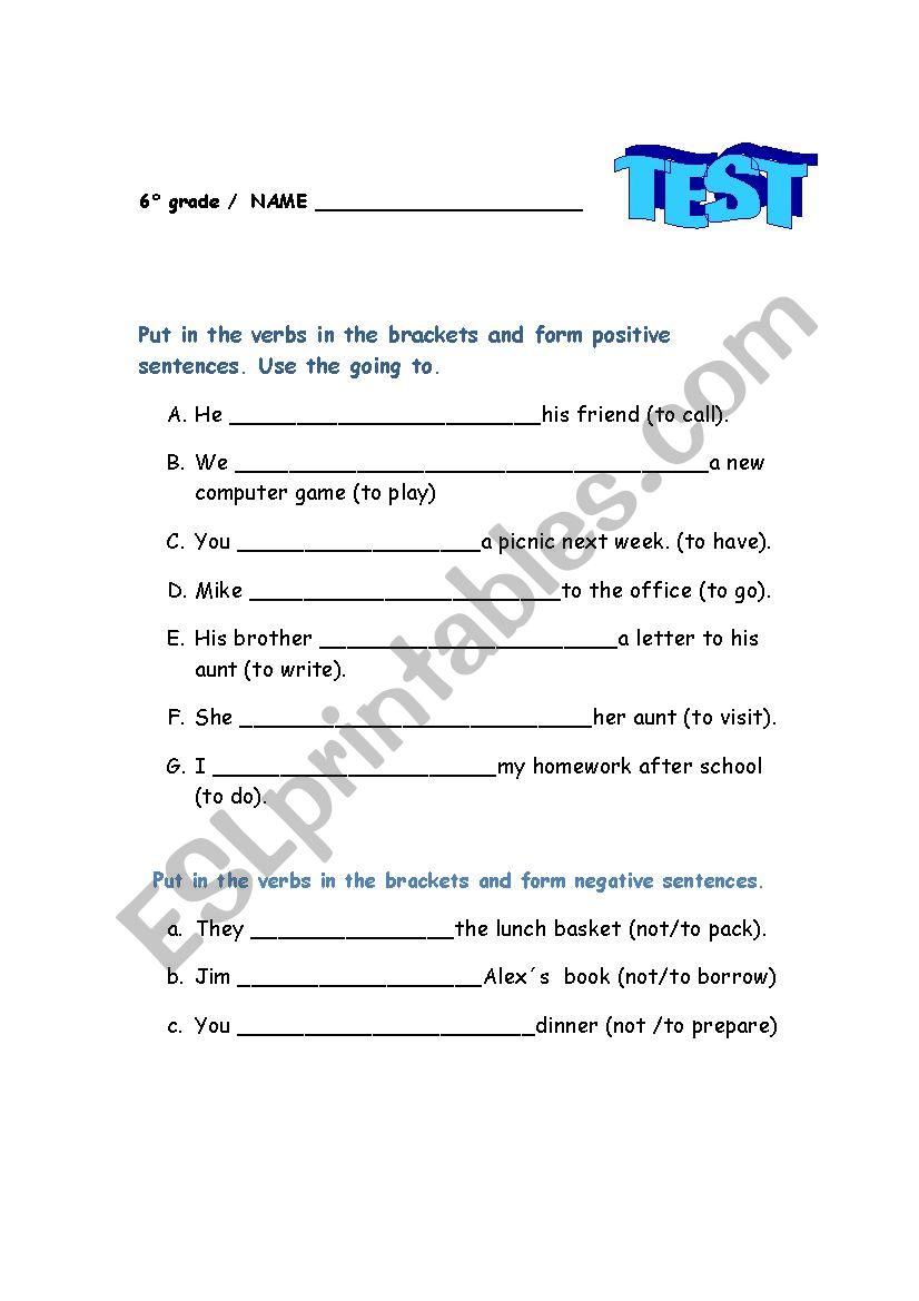  test going to and the nouns from verbs 