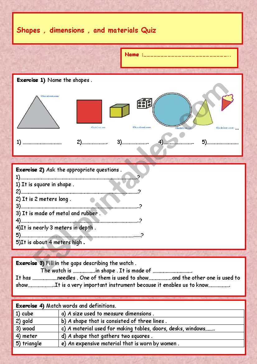shapes,dimensions and materials quiz