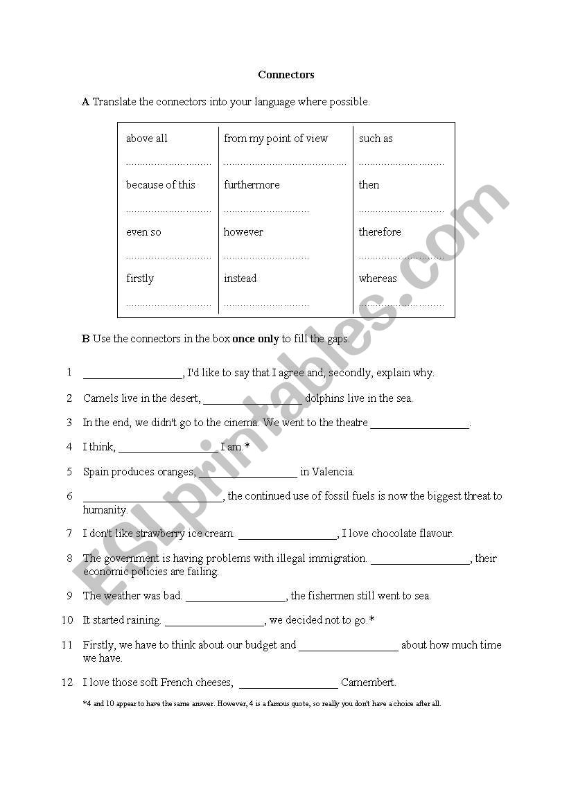 connectors worksheet