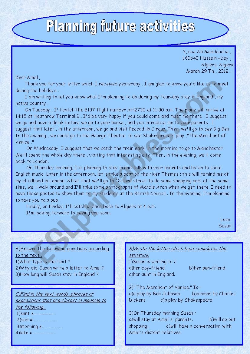 planning future activities - ESL worksheet by mestour.m