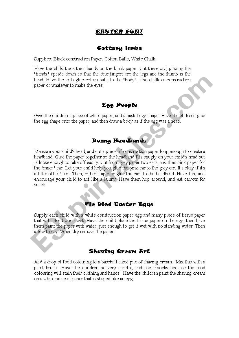 Easter activities worksheet