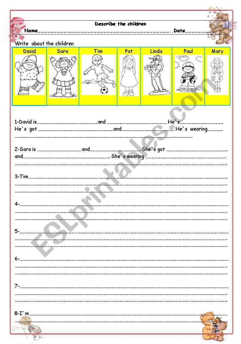 Describe the children worksheet