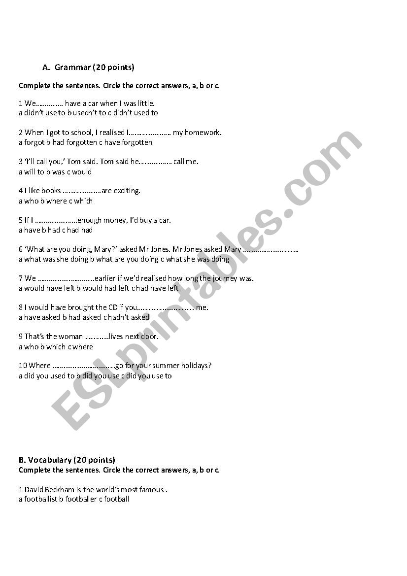 general english test worksheet