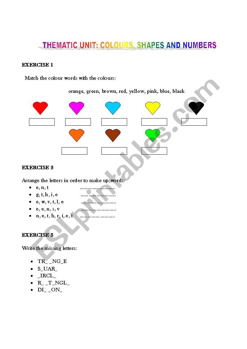 Thematic Unit: Colours, Shapes and Numbers 