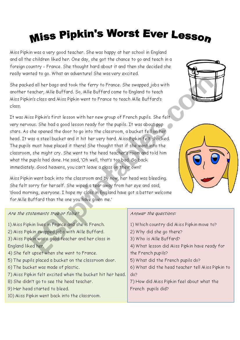 Miss Pipkin in France worksheet