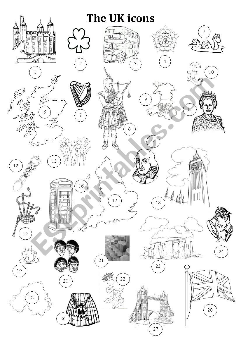 The UK icons worksheet