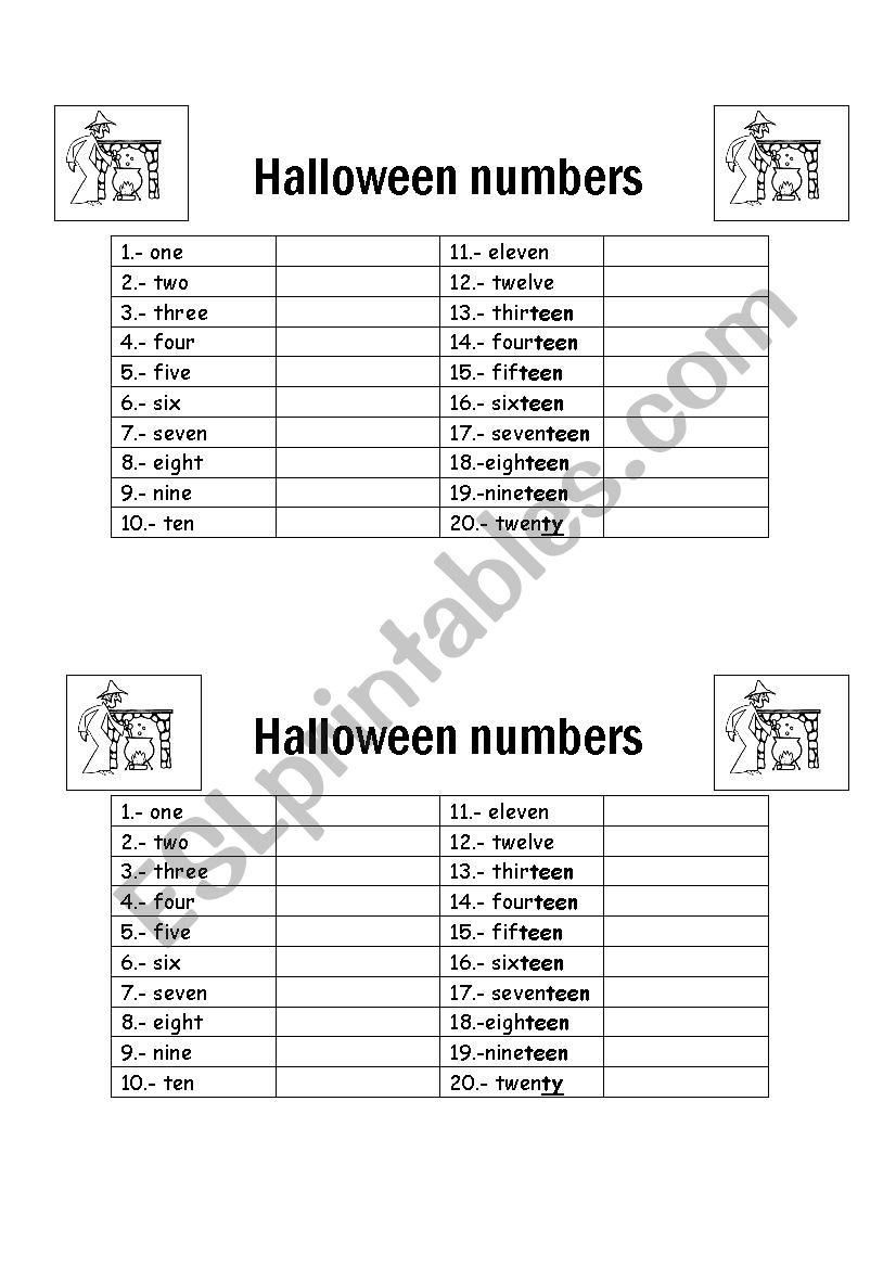 Halloween numbers worksheet
