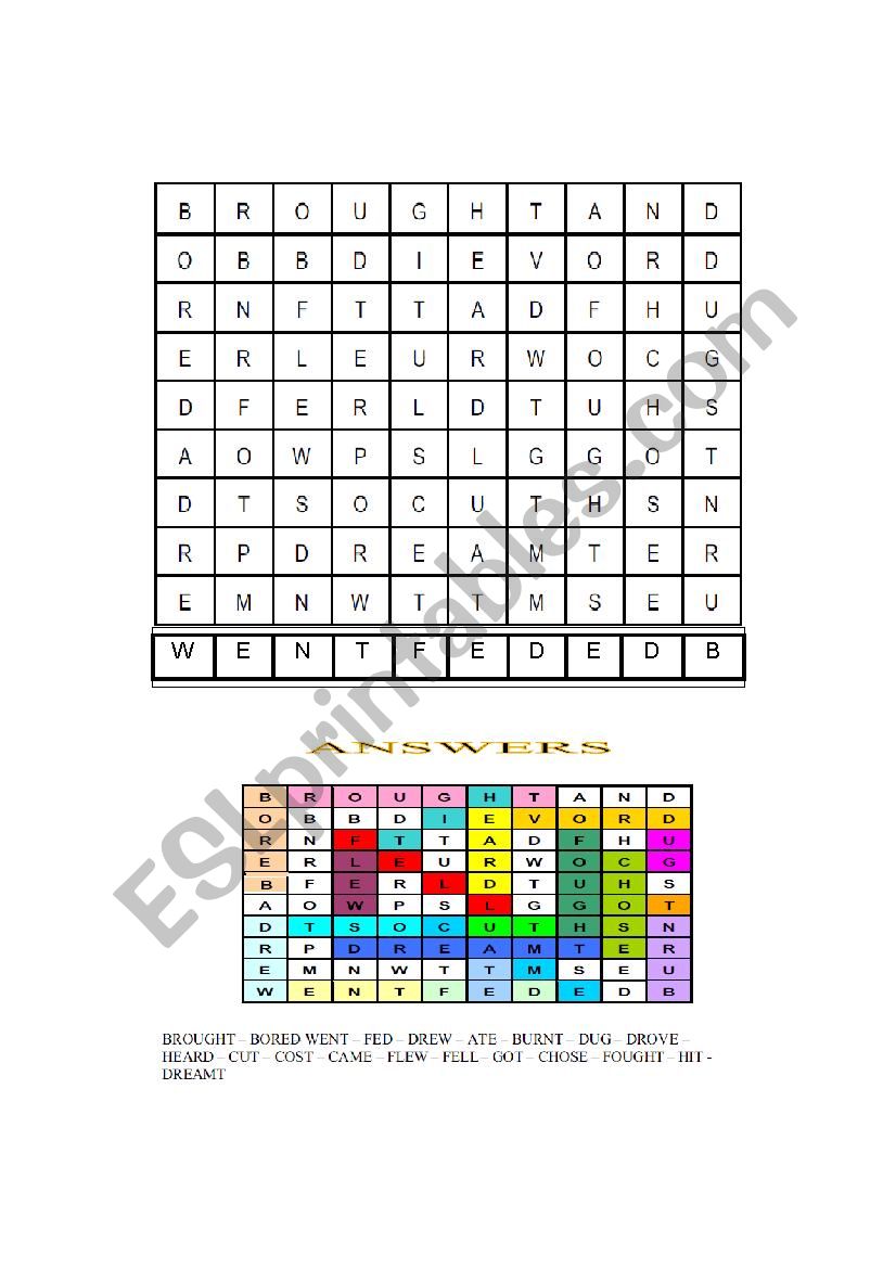 word search past simple worksheet