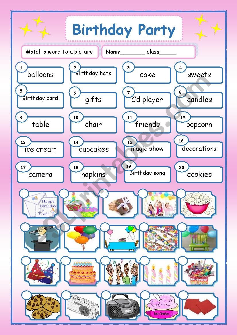 BIRTHDAY PARTY worksheet