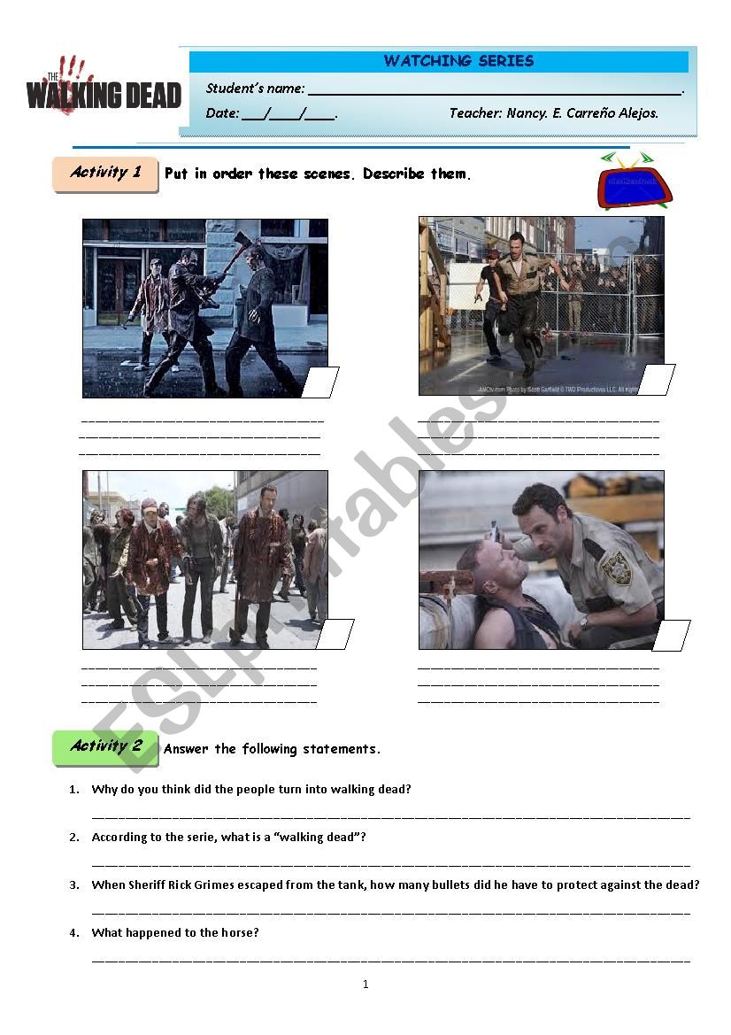 WALKING DEAD WORKSHEET worksheet