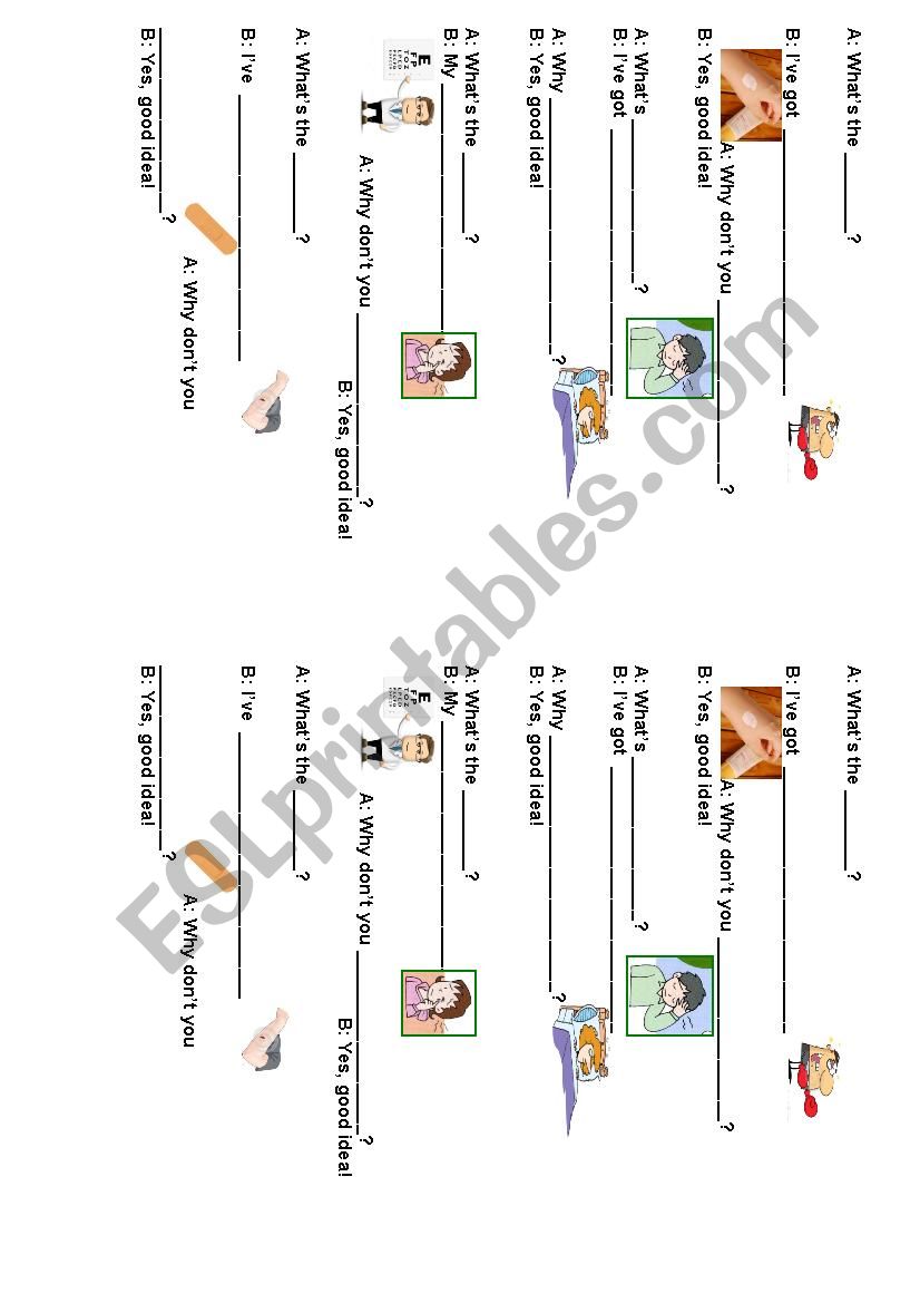 Ailments - writing worksheet