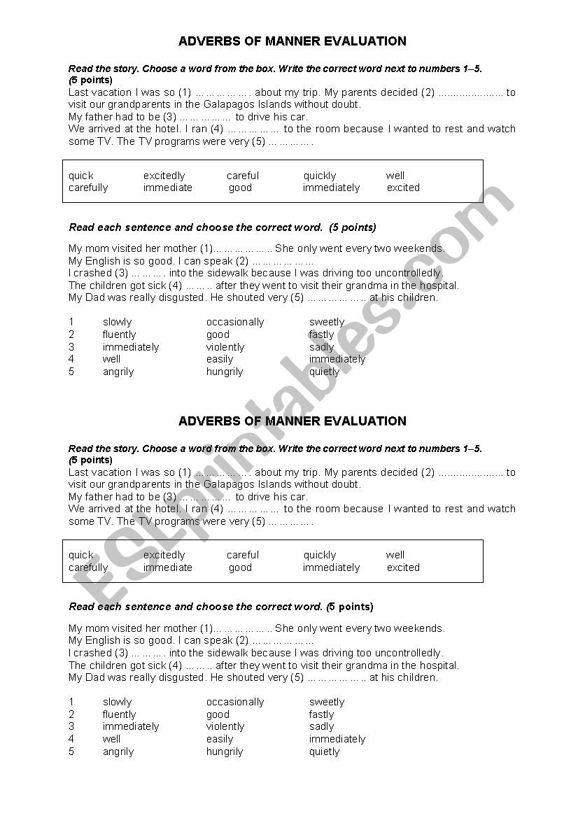 ADVERBS OF MANNER worksheet