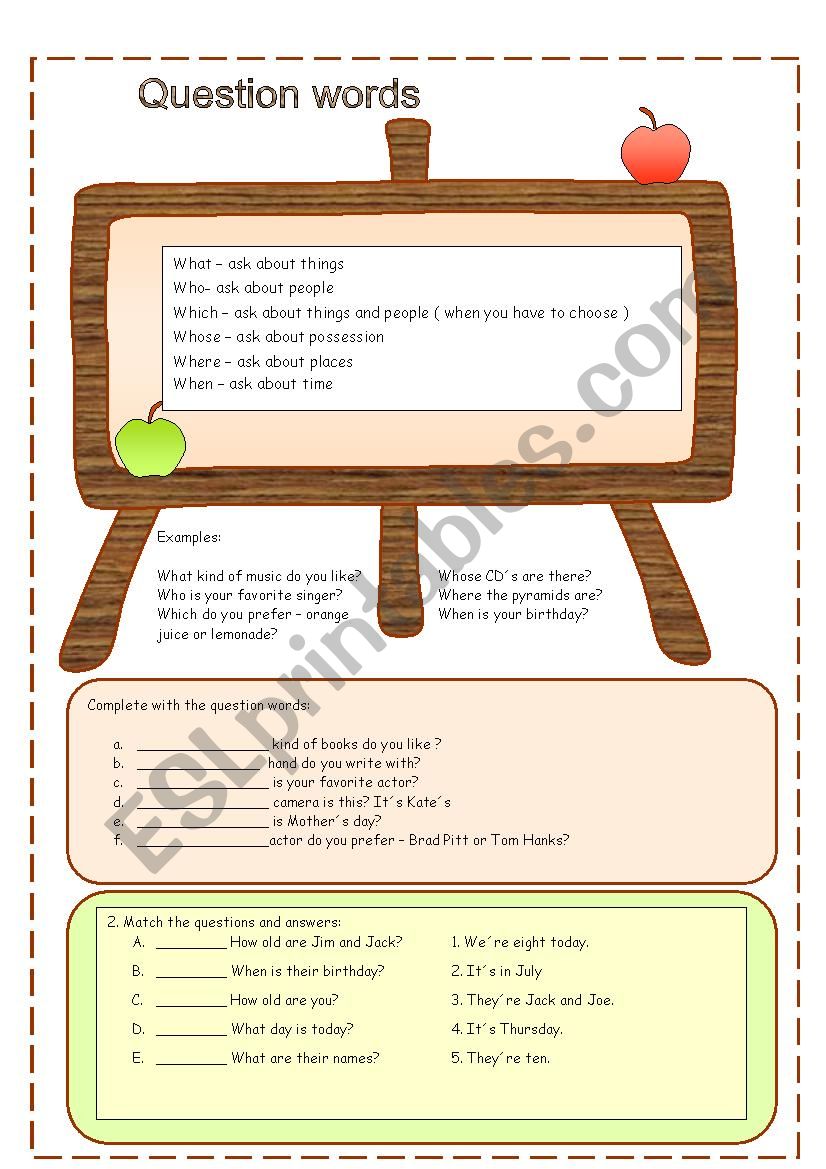 Question words worksheet