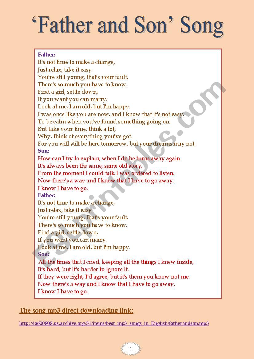 Â´Father and sonÂ´ song (A listening activity - on the the generation gap)