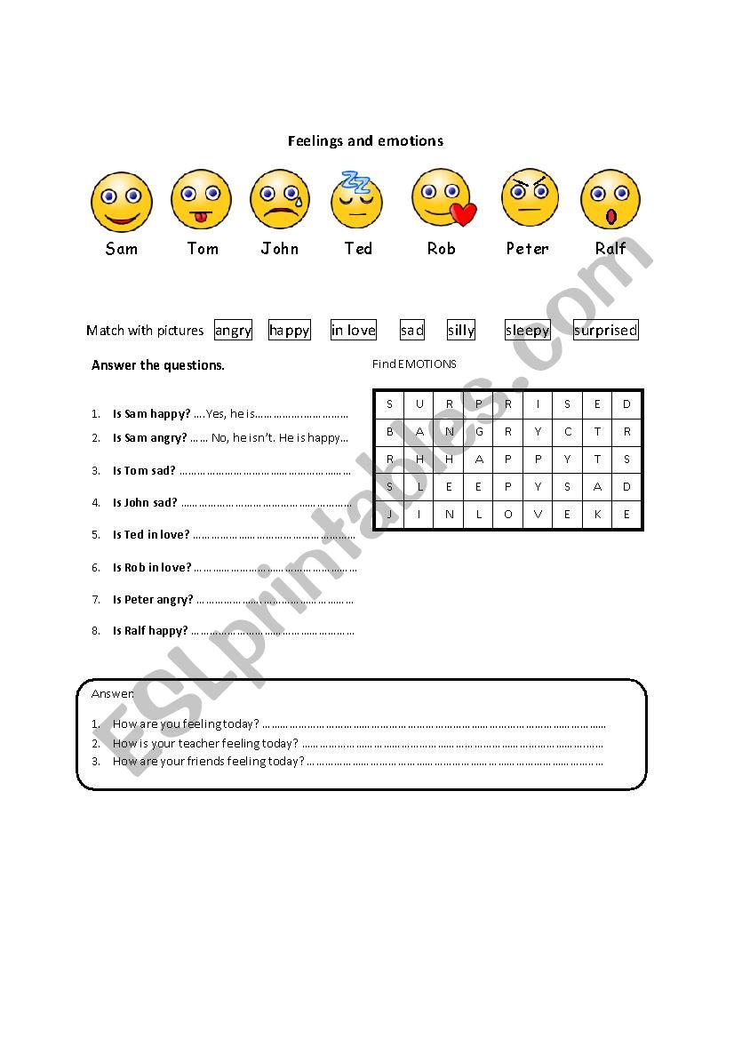 Feelings and emotions worksheet