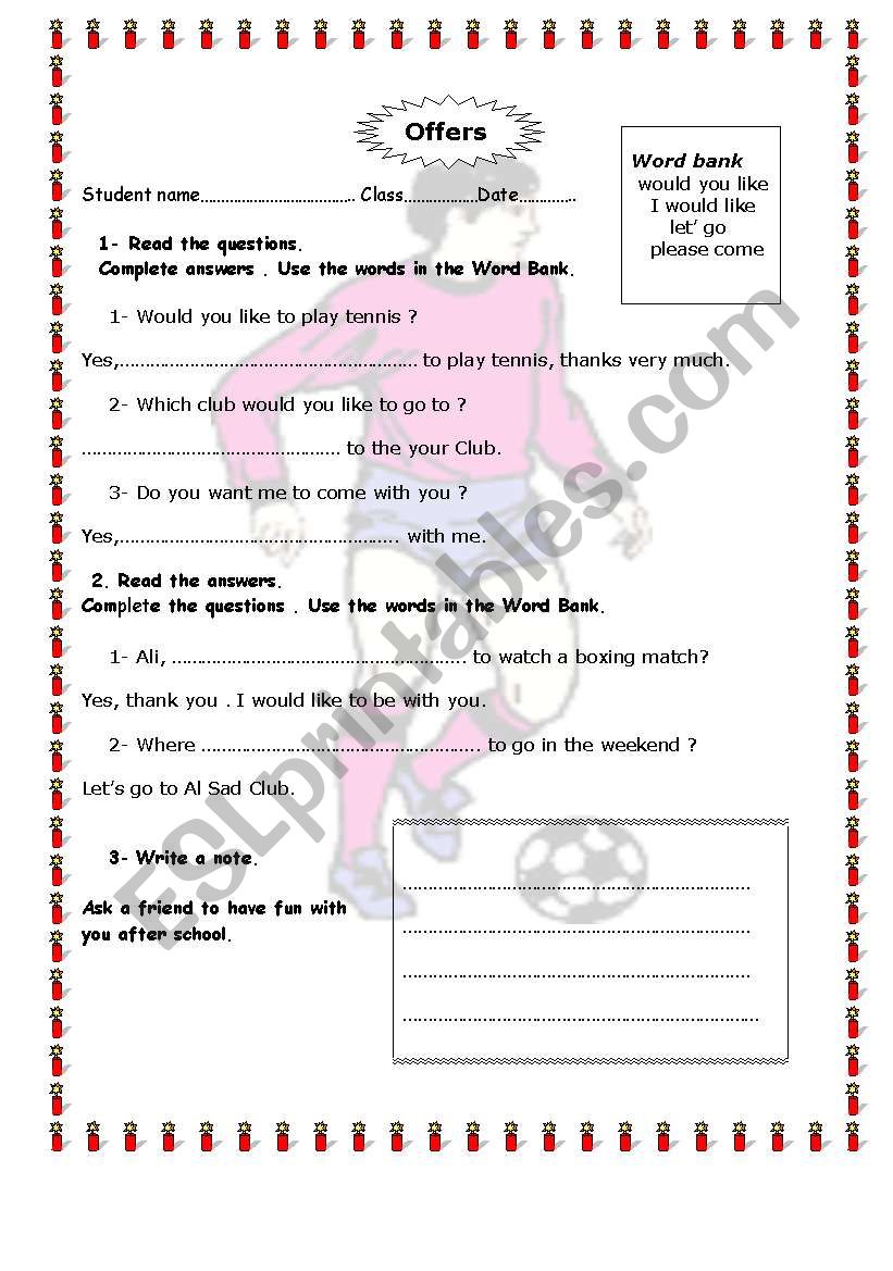 Sports & Offers worksheet